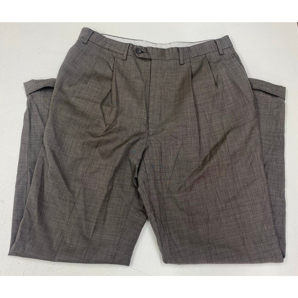 VTG Lauren Ralph Lauren micro-plaid double pleated cuffed wide leg dress pants
